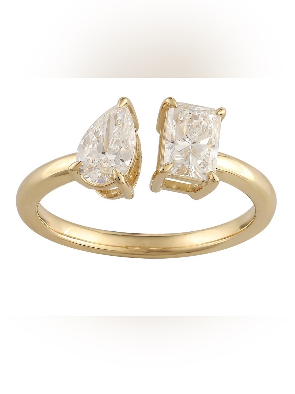 1 CTW Toi Et Moi Diamond Ring Pear Emerald H-I SI2 925 Sterling Silver 14K Gold